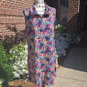 Lulu-B Sleeveless Mini Dress in Navy with Neon Tropical Print